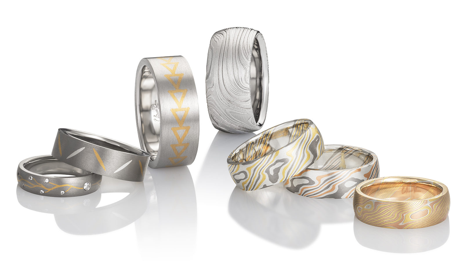 Berlian Arts Jewelry Photography Chris Ploof Mokume Gane Meteorite and Damascus Rings